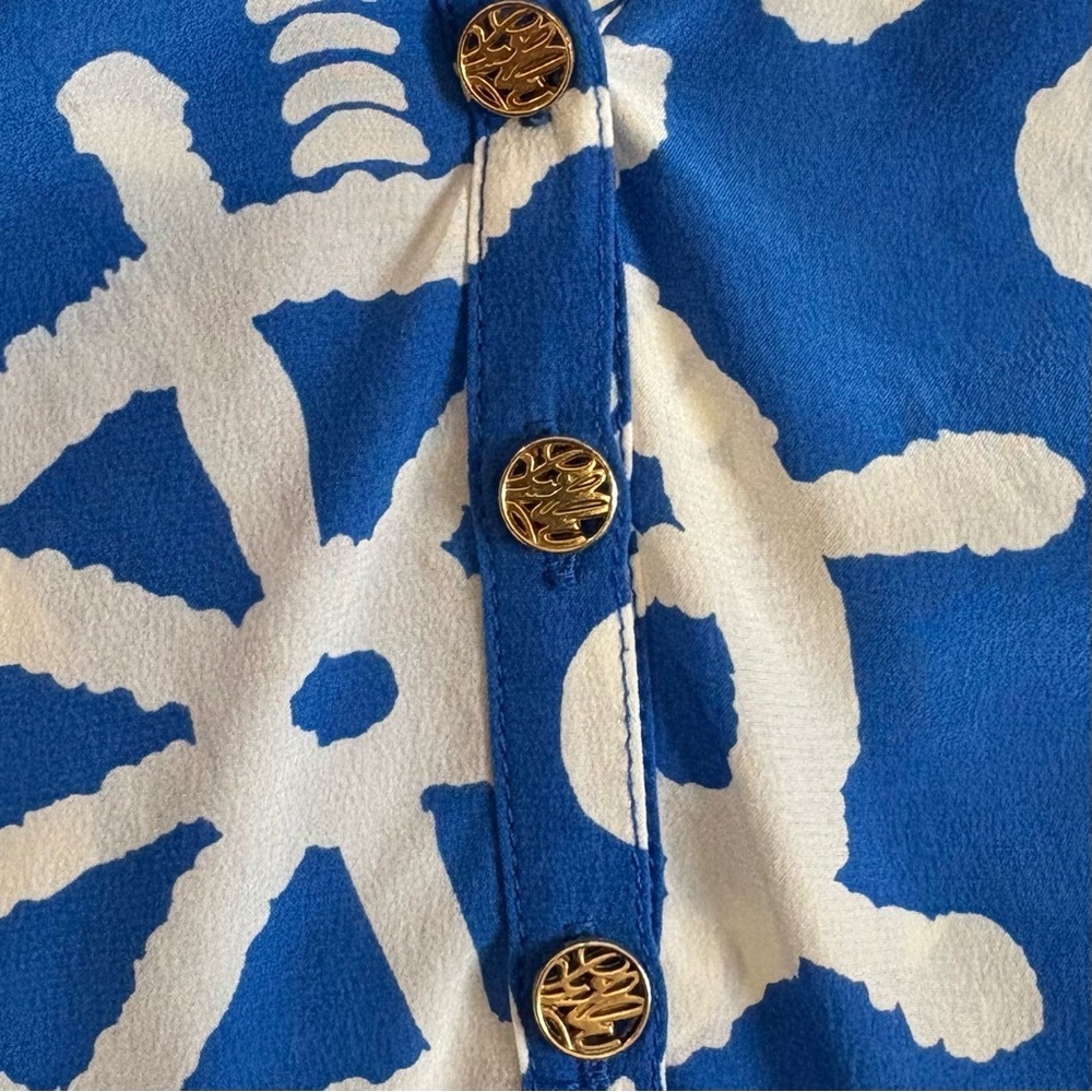 LILLY PULITZER Elsa Silk Top Blue Dock Hopper Print Size Small Nautical Blouse - Picture 6 of 9